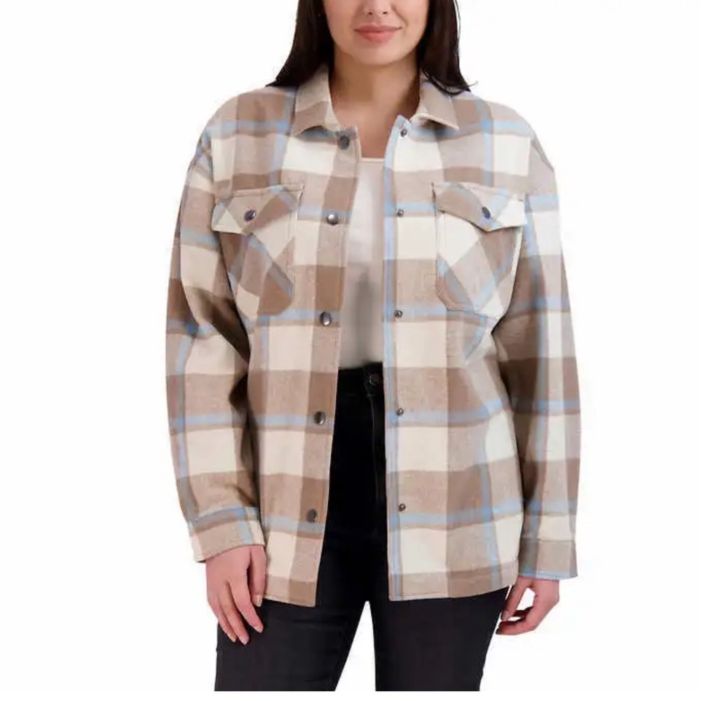 HFX Women's Shirt Jacket Warm Relaxed Fit Blue & Tan
